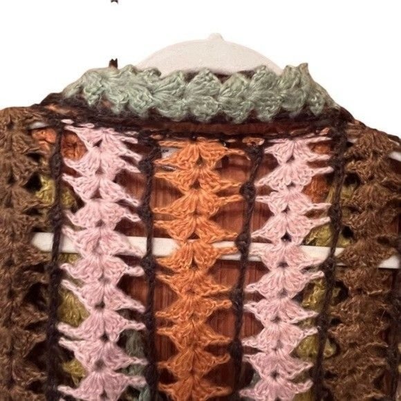 Will's River Co Crochet Cardigan Long Sleeve Brown Orange Green Pink Stripe Sz S - Picture 6 of 9